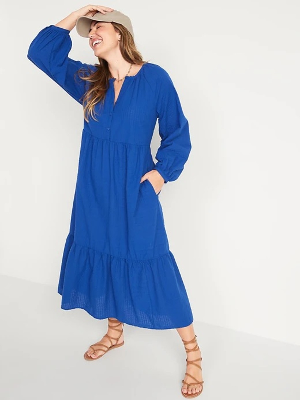 Old Navy Royal Blue Long Sleeve Tiered Maxi Dress - Picture 4 of 5